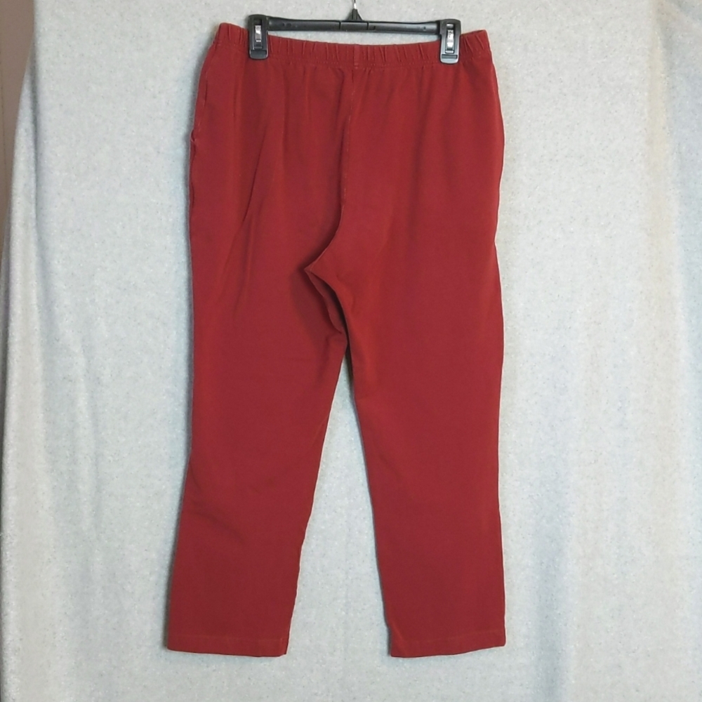 LL Bean Red Pull-On Elastic Waist Stretch Pants Pockets Women's L Petite - Picture 2 of 4